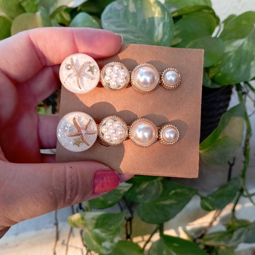 Gold Starfish Romantic Pearlcore Hair Clips - Picture 11 of 13